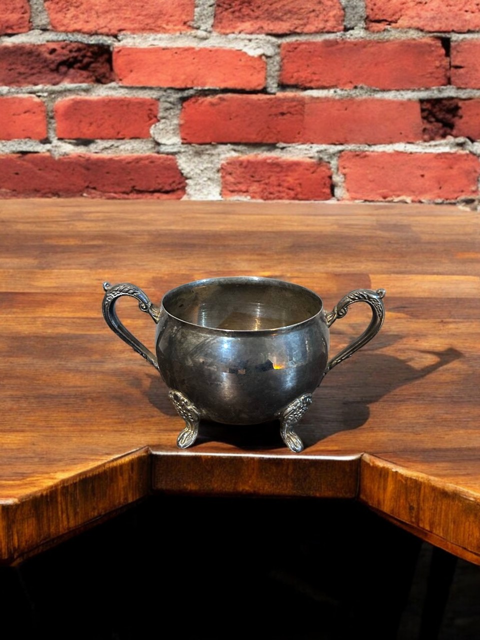 İki Kulplu Ayaklı Metal Kase (Sugar Bowl / Kupa)
